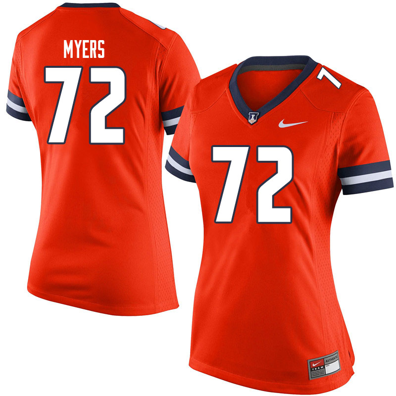 Women #72 Kievan Myers Illinois Fighting Illini College Football Jerseys Sale-Orange